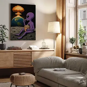 1pc Modern Alien-Themed Wall Art - Minimalist Frameless Canvas Suitable for, - Unique Sci-Fi Room Decoration, Perfect Gift for & (Handmade, Modern Art Deco Style)Protect the Environment