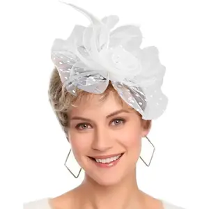 Fascinators Hat Women Tea Party Headband Flower Cocktail Mesh Feathers Hair Clip Kentucky Derby Hat Wedding