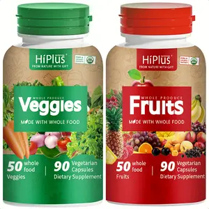 HiPlus 100% Whole Fruit and Vegetable Ingredients Organic Supplements - for Women, Men, and Kids -Non-GMO, Gluten-Free 90 Fruit Capsules, 90 Veggie Capsules - 1 Set