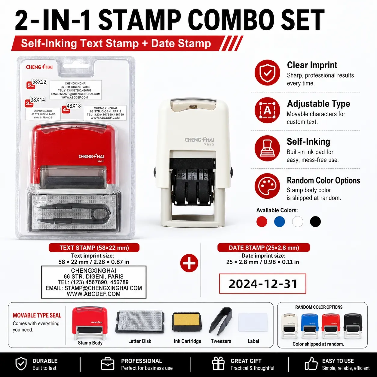 Adjustable Self-Inking Date Stamp Seal, Number Letter Symbol Combination Stamp with Clear Print, Automatic Press Rubber Stamp for Office Documents, Record Keeping, Receipts, Log Marking, Business School Home Office Supplies Random Color, Alphabet Stamps