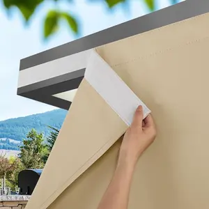 Outdoor Curtains for Patio  2 Panels, Sticky Velcro Top &  Tab Bottom Sun Blocking Shades with Rope, Windproof Rod-Free Drapes for Gazebo/Porch, W52 x L84 in, Biscotti Beige