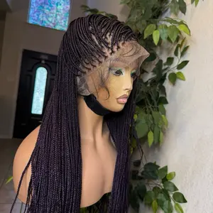 Micro Box Braids In Deep purple Made with 360 Full Premium Blend Lace & Human Hair Baby for All Occasions Natural Look. Medium: Cap size :21.5 – 22.5”