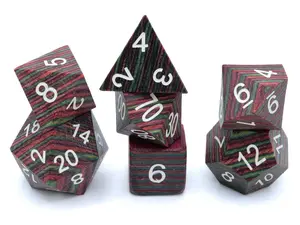 Rainbow Wood Polyhedral Dice Set - 7-Piece Game Accessory with Painted Numbers for Dungeons and Dragons RPG
