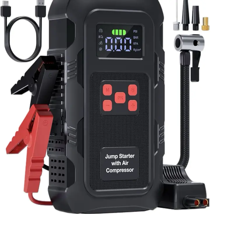 5000A Emergency Handheld Jump+Inflate Power Tool (HPBS A1) - 150 PSI Air Compressor Tire Inflator, 12V Battery Charger Booster for 10.0L Gas Engines, Red, Daily Commute/Road Trip Prep