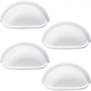 4pcs 3" (77mm) Hole Center White Decorative Cabinet Cup & Drawer Pull Handles - Vintage Zinc Alloy