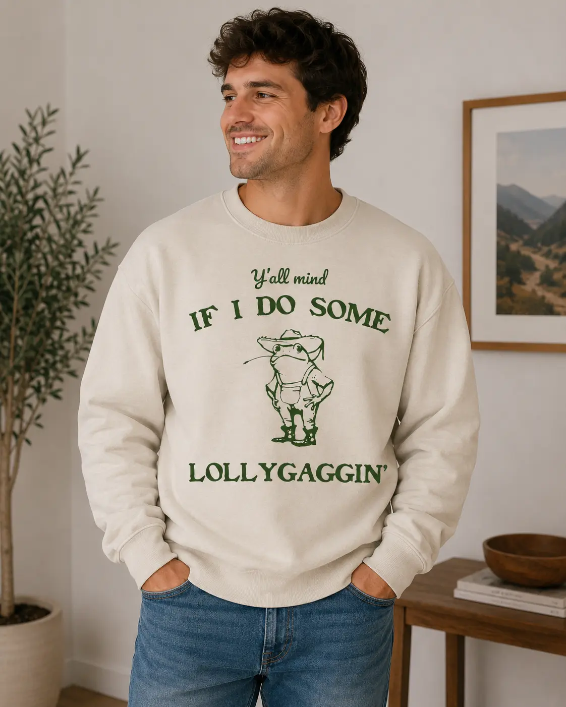 Women's Christian Cotton Retro Frog And Toad Printed Long Sleeve Sweatshirt - Cute Froggy Vintage Tops, Full Sizes, Full Colors, Comfortable Fabric Sweaters, Lady, Casual