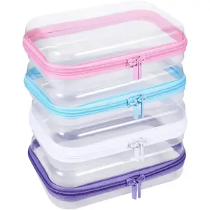 4 Pack Clear ard Sell Zipper Case, 4×7.5" Plastic Clear Storage Zipper Case, Transparent Waterproof ard Pouces for Makeup Cosmetic Snacks Building Blocks Puzzles Doll Storage Cases, Multicolor,S