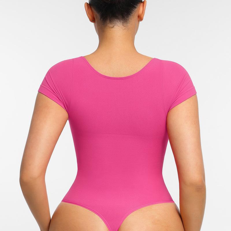 FeelinGirl Women's Short Sleeve Bodysuit for Tummy Control V Neck Seamless Body Suits Thong Going Out Tops TikTokShopBlackFriday Shapewear Womenswear Compression Elegant Fitted
