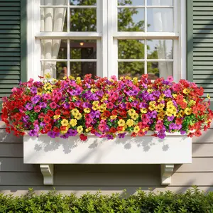 SHareconn 12/24/48 Bundles Artificial Flowers, UV Resistant Daisy & Eucalyptus, Outdoor Faux Plants, Long-Lasting Porch & Garden Decor Decorative Fake Greenery Set