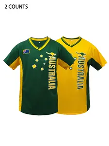 Men's Australia Embroidery Baseball Jersey,V Neck Breathable Baseball Shirt Casual Loose Fit Short Sleeve Tee for All Seasons, Unisex Design