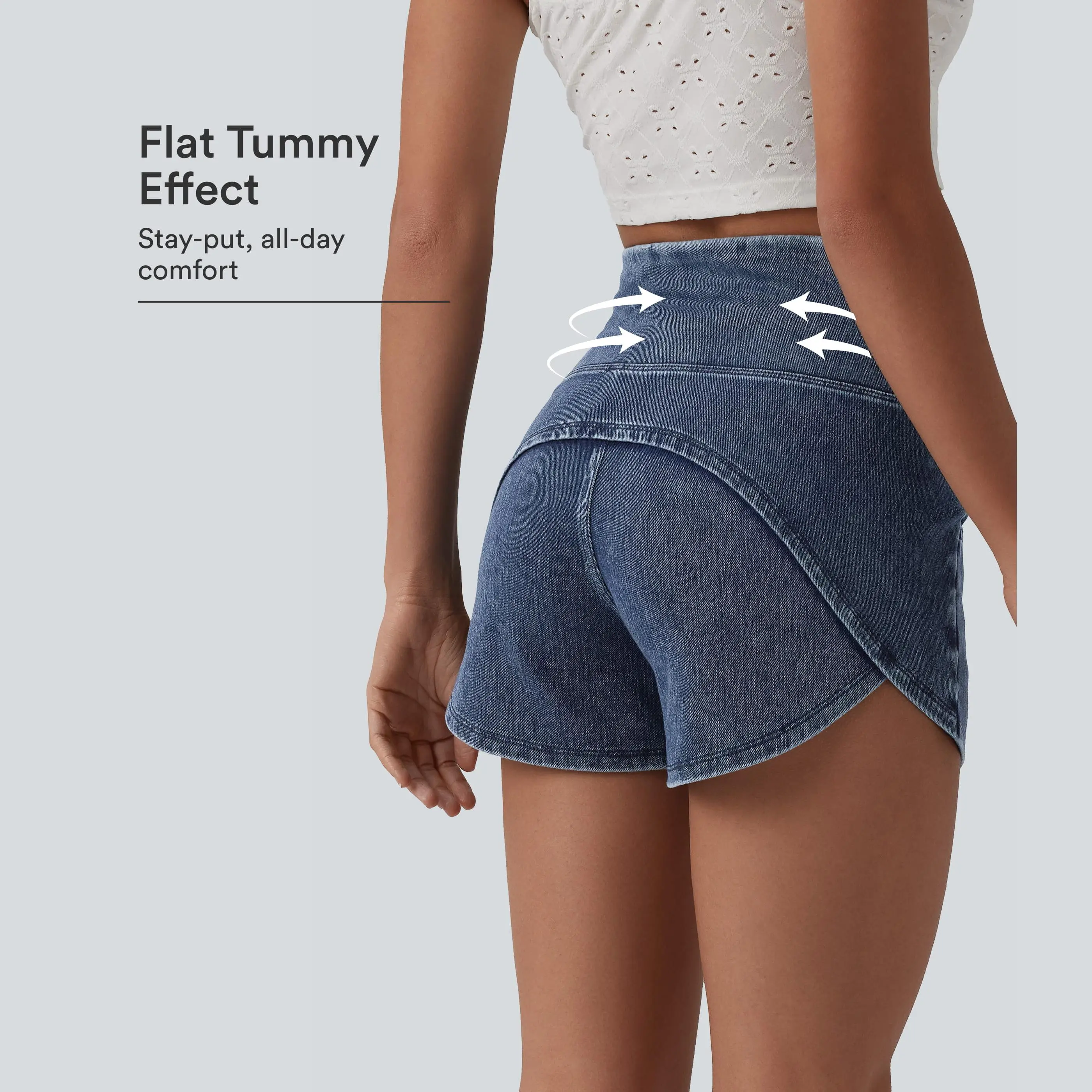【Creator’s Pick】Halara Flex High Waisted Tummy Control Curved Hem Skinny Denim Casual Shorts with Pockets 【Creator’s Pick】Halara Flex High Waisted Tummy Control Curved Hem Skinny Denim Casual Shorts with Pockets