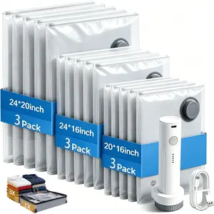 15-Pack Travel Vacuum Storage Bags Set – Cordless USB Rechargeable Compression Bags in 3 Sizes for Suitcase Organization & Space Saving