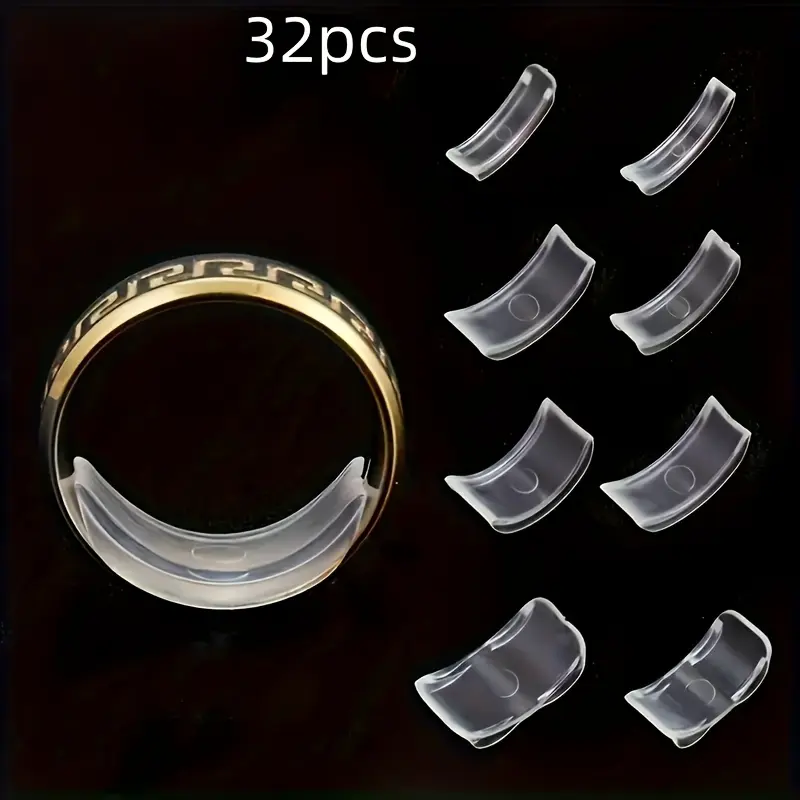 16/32pcs Silicone Transparent Adjustable Invisible Ring Sizer Set Pack - Non-slip, Comfortable Fit, Multi-purpose Sizing Inserts for Loose Rings, Portable Jewelry Tool for Various Finger Sizes