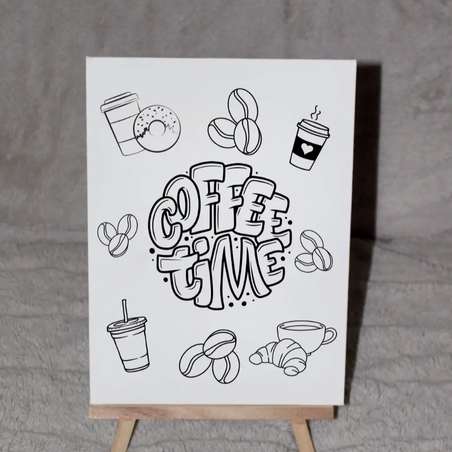DIY Coffee Paint Date Self-Care 11x14 Canvas with Pre-Designed Patterns