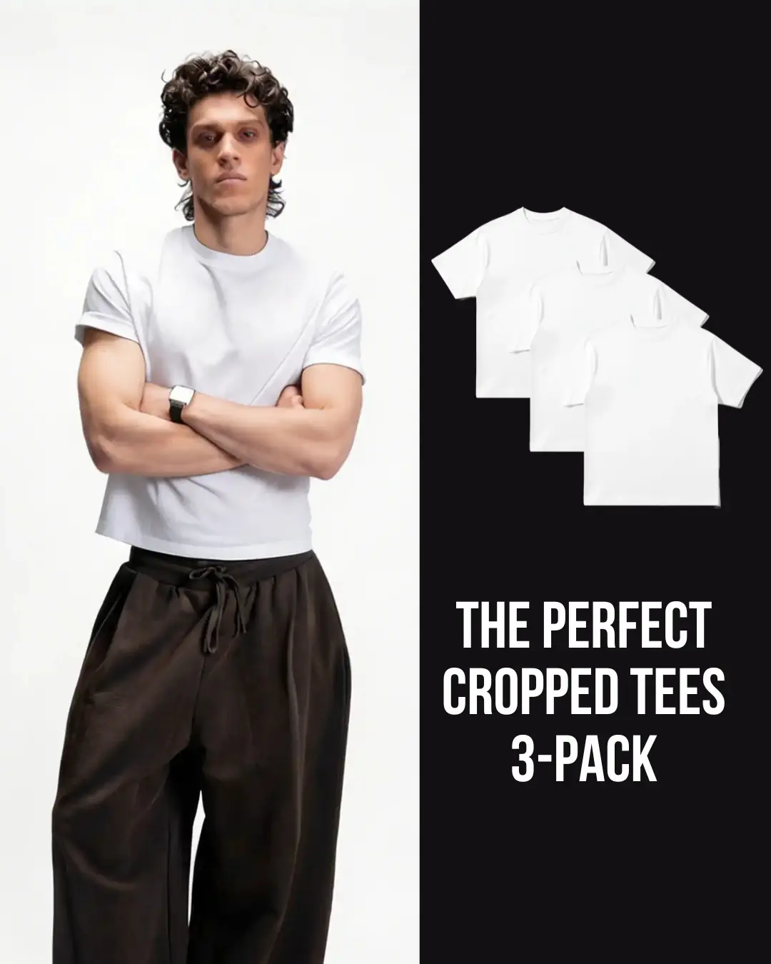 3-Pack Cropped Organic White Tees, 220GSM