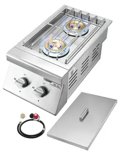 Double Outdoor Grilling Side Burners For Outdoor Kitchen, 2 X 15,000 BTU Propane And Natural Gas Compatible, Stainless Steel Built-In Dual Side Burner Stove With Precise Flame Control And Weather-Resistant Durable Construction