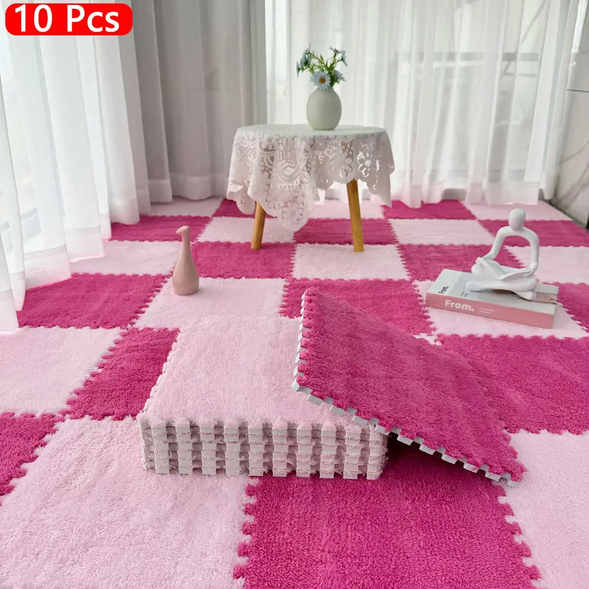 Square Puzzle Floor Mat, 10pcs/set Non-slip Soft Comfortable Floor Mat, Decorative Carpet for Home Living Room Bedroom Study Room