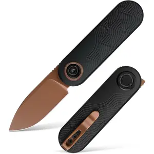 EDC Pocket Knife - 2.36" Copper Dune Blade -, Black Aluminum Handle - Camping, Hiking Knives