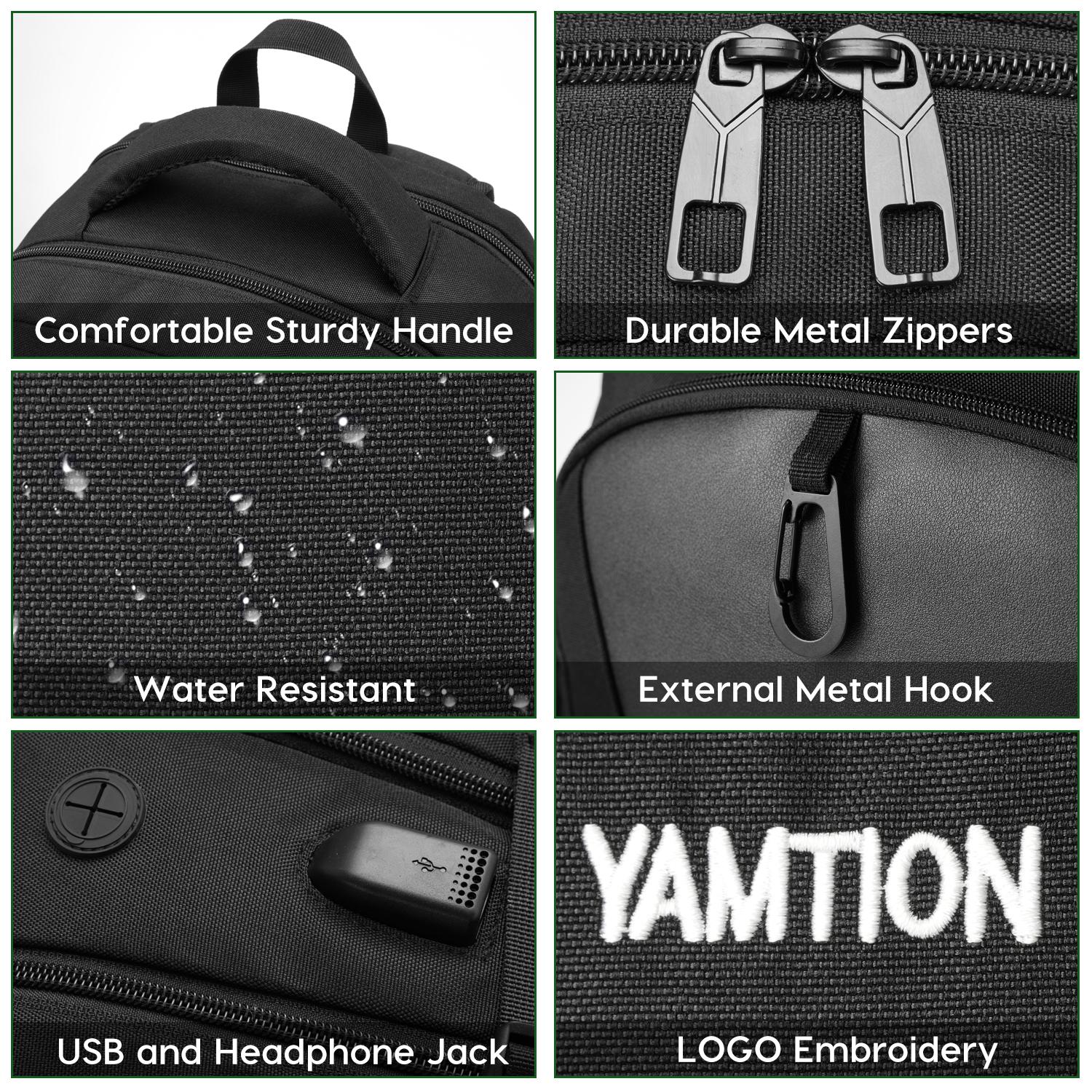 YAMTION 15 Inch Laptop Backpack, Large Capacity Backpack with USB Charging Port & Headphone Jack, Water Resistant Multi-Compartment Bookbag for Teens, College Students, Working Adults, School, Work, Office, Business Trips, Travel & Daily Commute