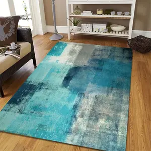 Modern Abstract Teal & Gray Watercolor Flannel Area Rug - Gradient Brushstroke Print Soft Mat for Living Room & Bedroom, Non-Slip Minimalist Home Decor #ModernAbstractRug #WatercolorBrushstrokeMat #TealGrayDecor #MinimalistHomeDecor #NonSlipFlannelRug