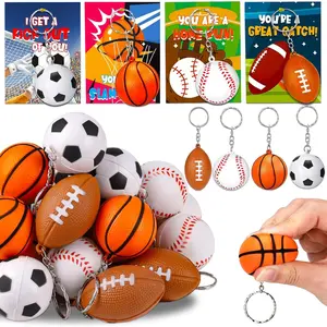 24PCS Sports Stress Balls Keychains Valentines Day Cards for Kids School Classroom Girls Boys Toddler Valentine Day Exchange Gifts Card Bulk Football Soccer Valentine’s Party Favors Treat Bag Stuffers