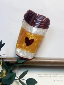 Cute Coffee Cup Hair Clip, Claw Clips, Durable Acrylic Material, Heart Design, Fashionable and Creative Accessory for Women and Girls