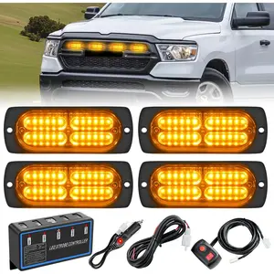 Nilight 4PCS LED Strobe lights 12V 24V Sync Feature Amber 24LED  Hazard Warning Lights with Controller Hard Wire or Plug for Car Truck RVs Campers   vehicle