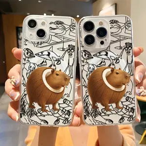 Phone case: Stylish Creative Capybara Illustration Italiano Brainrot Phone Case for iPhone 17 E Air Pro ProMax iPhone16 15 14 Plus 13 12 11 X XS XR – Transparent Magnetic Soft TPU Shockproof Back Cover