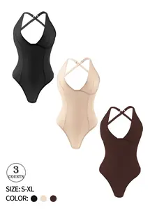 3 piece set cross-back shaping bodysuit, tummy control and uplift design, adjustable shoulder straps with underwire, breathable style without cup pads, suitable for outerwear and innerwear, women's shaping bodysuit, Minimalist