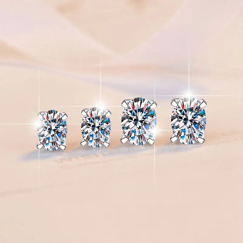 Women's S925 Silver Electroplated Gold Oval Synthetic Moissanite Stud Earrings - Shining Hip Hop Jewelry, Casual Daily Lab-Created Egg-Shaped Fashion Accessories, Shining Earrings