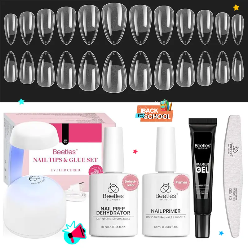 Beetle Thin Extension Nail Tips Kit with Nail Prep Dehydrator and Primer Almond/Coffin/Square Shape Half Matte Acrylic Nail False Nail press ons Nail  DIY Nails Art Gift for girl Gift for woman gel x nails salon nails at home #TikTokShopBacktoSchool