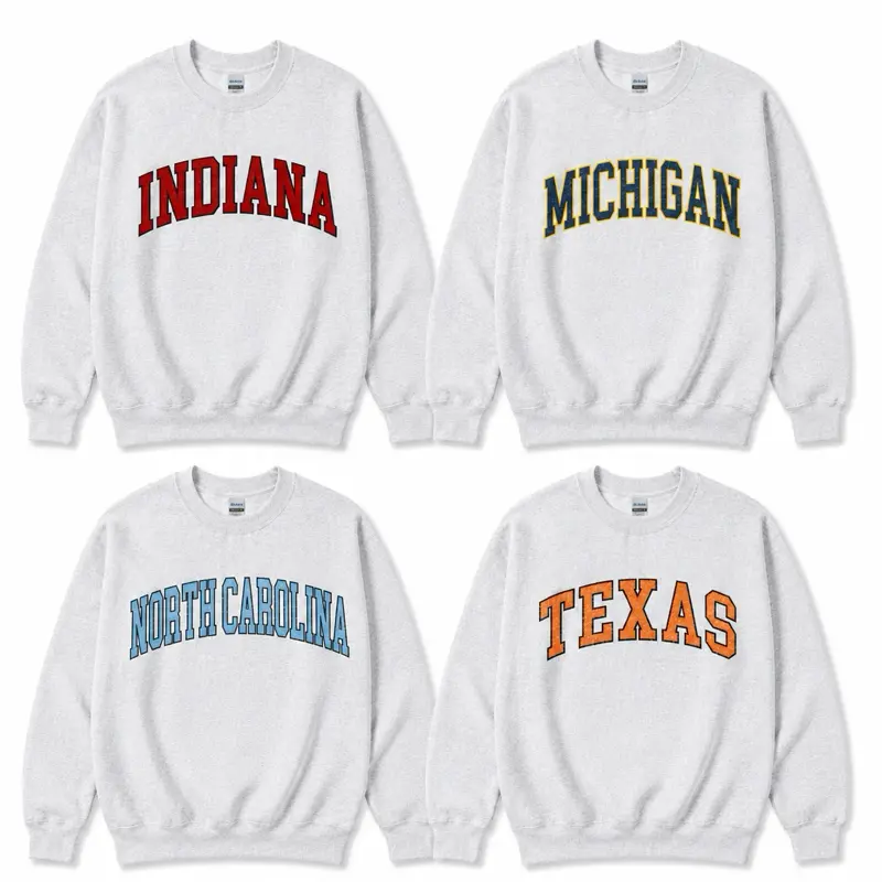 College Varsity Retro Sweatshirt Gray Long Sleeve 50% Cotton 50% Polyester Ash Gray S-5XL