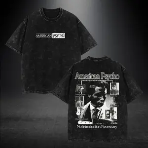 American Psycho  Washed Cotton T-Shirt - 230gsm Premium Material, Fitted Crew Neck Short Sleeve, Classic Rock Style for Summer, Soft & Breathable, Unisex Fashion