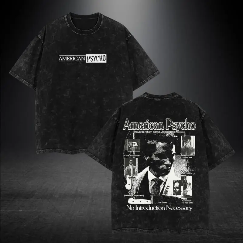 American Psycho  Washed Cotton T-Shirt - 230gsm Premium Material, Fitted Crew Neck Short Sleeve, Classic Rock Style for Summer, Soft & Breathable, Unisex Fashion