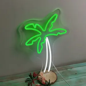 Palm Tree Neon Sign Light, Decorative Neon Light - USB-Powered LED Wall-Mounted Tropical Decor with Green & White Palm Tree Design, Acrylic Art for Bedroom, Living Room - Switch Control, Battery-Free, Ideal Gift for Birthday