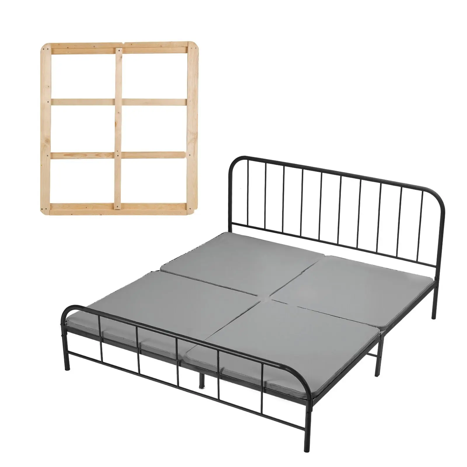 King Size Bunkie Board Slats, 1.5-Inch Thick Bed Support Panel With 200D Oxford Cloth Cover, Wooden Mattress Foundation For King Size Bed, Easy Assembly Under Mattress, 4-Piece Set, Gray