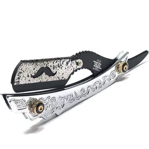 Luxurious Stylish Stainless Steel Barbershop Straight Edge Razor Silver and Black Folding Razor