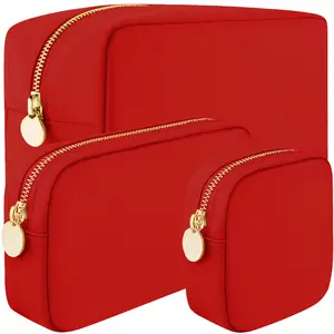 Dancour Red Makeup Bag Set - 3 pcs, Nylon, Elegant and Stylish