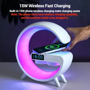 Wireless Charging Atmosphere Lamp with Bluetooth Speaker Alarm Clock Night Light 15W Wireless Charger Speaker for Bedside Lamp Desk Clock Sound Machine Ambient Lighting