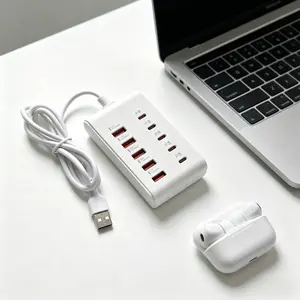 10-In-1 USB Charging HUB, 5pd+5usb Fast Charger, Multi Port USB Splitter, Compatible with iPhone, Android, Laptop