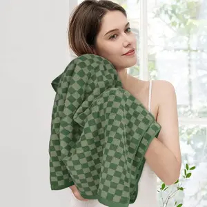 Checkered Bath Towel Set, Soft Quick-Dry Towels & Handkerchiefs, Ideal for Home Use, Must-Have Bathroom Accessories