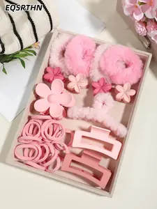 Valentine's Day pink girl style 32-piece hair accessories set, including plush large intestine hair ring, flower clip, basic hair ring, etc., sweet and lovely style, with a gentle atmosphere ~