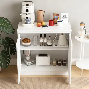 Kitchen Storage Cabinet with Double Doors – Modern White Coffee Bar Cabinet with Adjustable Shelves, Sideboard Buffet for Dining Room, Living Room, Entryway, Compact 29.5" Cupboard, Durable MDF, Anti-Tip Safety Kit, Space-Saving Home Organizer