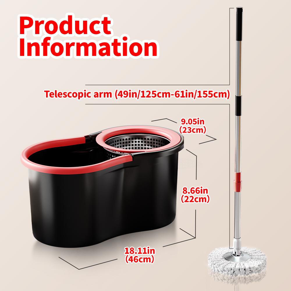 Spin Mop And Bucket Set with Wringer, 360° Rotating Mop Bucket System, Includes 3 Microfiber Mop Refill Heads And A 61-Inch Adjustable Stainless Steel Handle, Ideal for Bathroom Use, Efficient Floor Cleaning, Home Cleaning Spin Mop And Bucket Set with Wringer, 360° Rotating Mop Bucket System, Includes 3 Microfiber Mop Refill Heads And A 61-Inch Adjustable Stainless Steel Handle, Ideal for Bathroom Use, Efficient Floor Cleaning, Home Cleaning