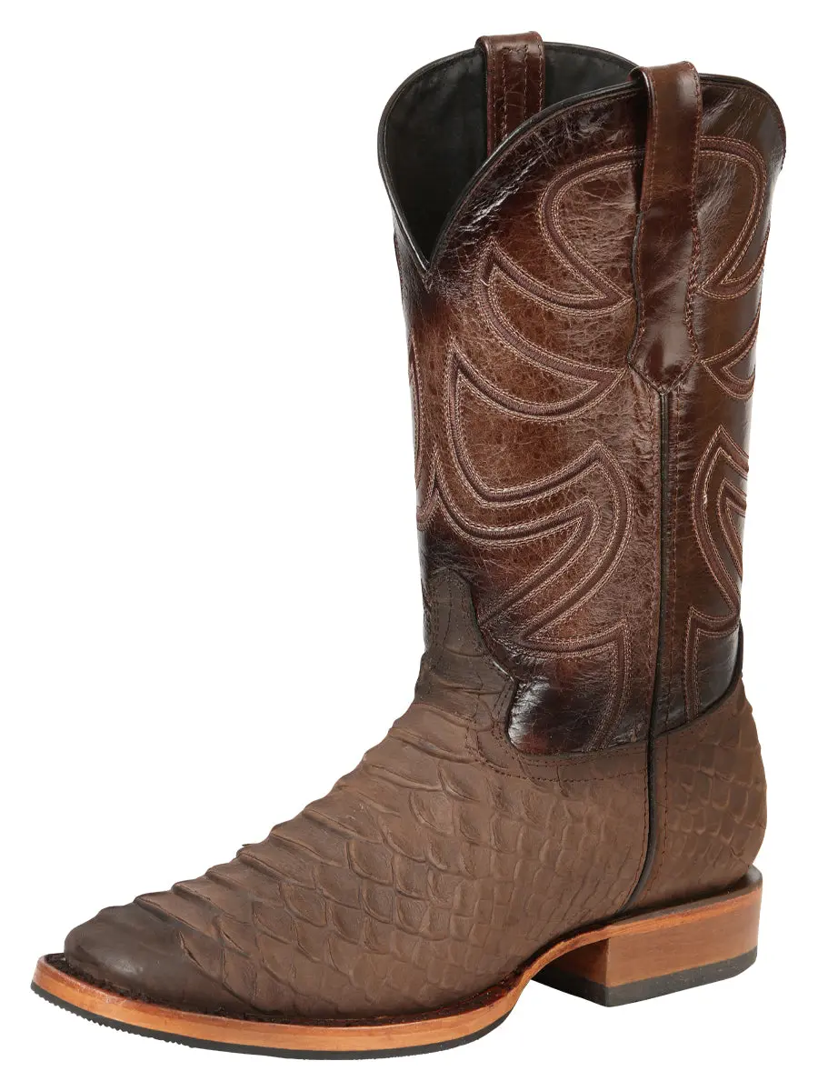 Men's Python Print Western Boots, Handcrafted Leather Footwear with an Embroidered Shaft and Square Toe for Rodeo Outfits, Shoe, Design, Decor, Animal Print, Stacked Heel, Classic, Rodeo Outfit Inspo, Western Ootd, Cowboy Aesthetic, Leather Sole