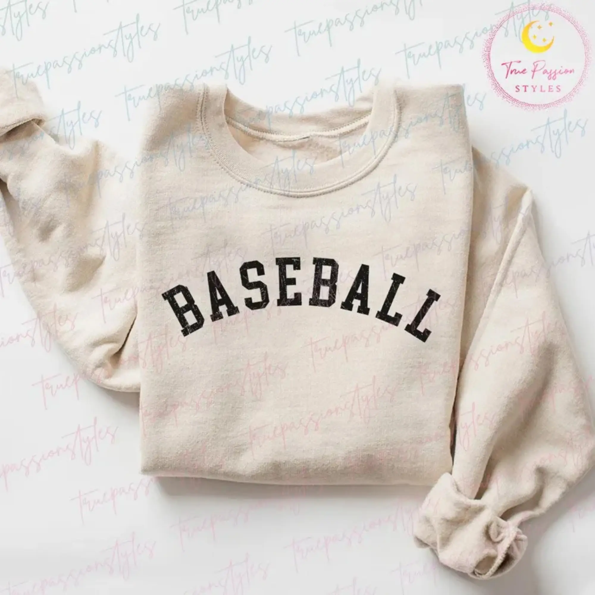 Women's Distressed Casual Baseball Sweatshirt - Style-Focused, Cotton-Spandex Blend, Perfect Fit for Sports Moms, Game Day Fan Top