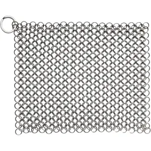 8"x6" Cast Iron Scrubber Stainless Steel Chainmail Cleaner for Pre-Seasoned Pans, Griddles, BBQ Grill and Pot Cookware Cleaning