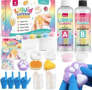 ColoPlay Taba FuFu Squishy Kit - 18oz Rubber, Guided, Bubble-Free, Fast-Curing with Mold, Flocking Powder for Stress Relief Keychain Accessory