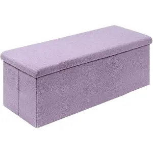 Folding Storage Ottoman Bench, Sherpa Ottoman with Storage, Large Long Shoes Bench Toys Chest with Lid, Footrest for Living Room, Entryway, Purple 43'' x 15'' x 15''
