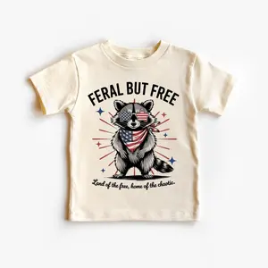 Feral But Free Shirts, Patriotic Raccoon T-Shirt, Independence Day Outfit, Cute Freedom Shirt, USA Raccoon Tee